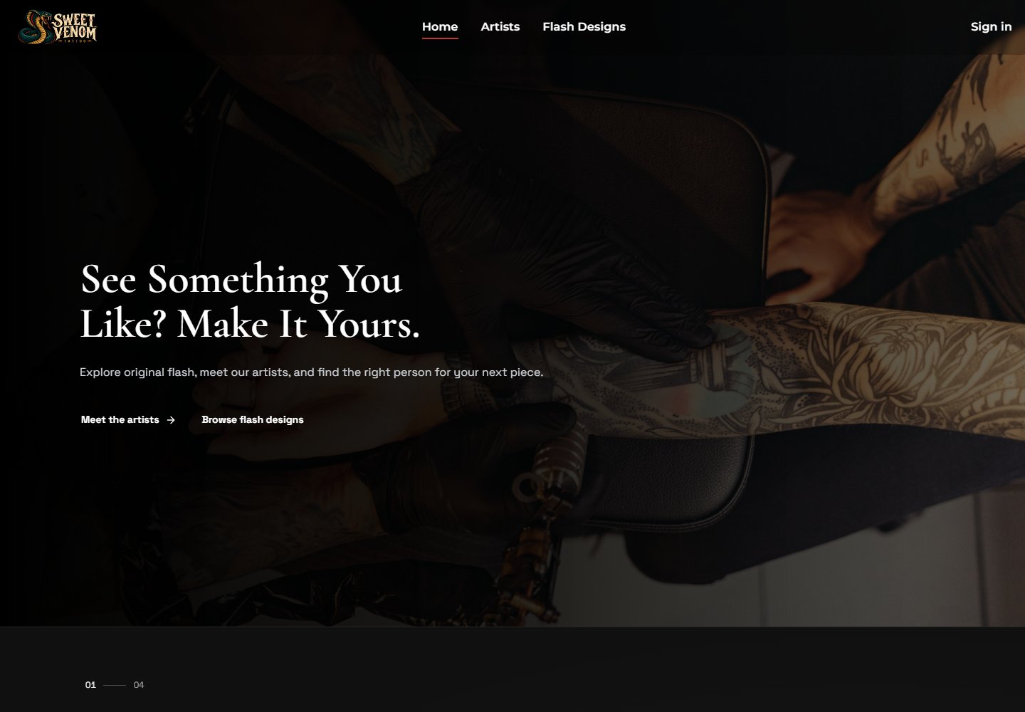 Sweet Venom public demo of the SATX INK tattoo studio website